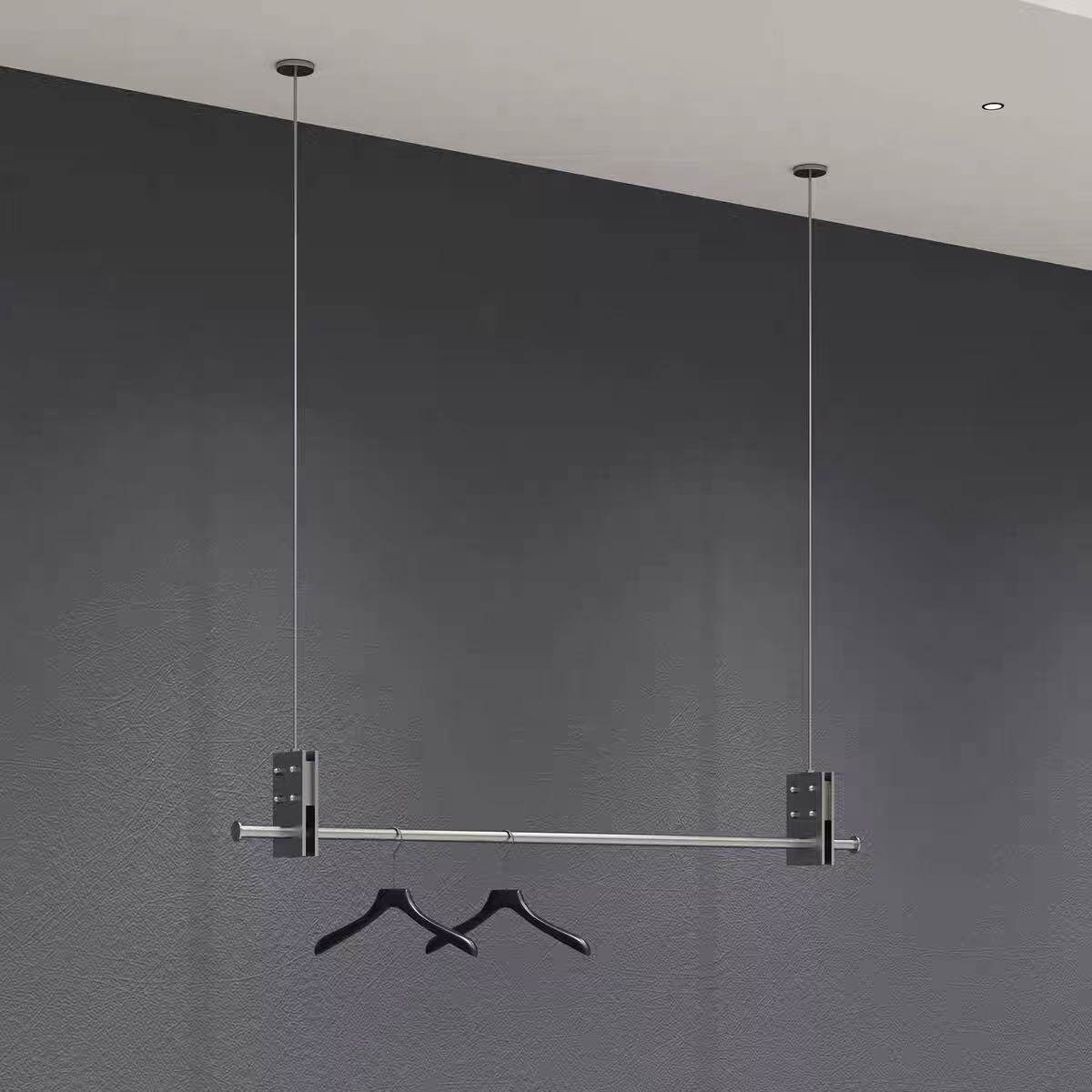 不锈钢服装店展示架高档悬挂式吊架橱窗钢丝绳衣服架子陈列架吊杆