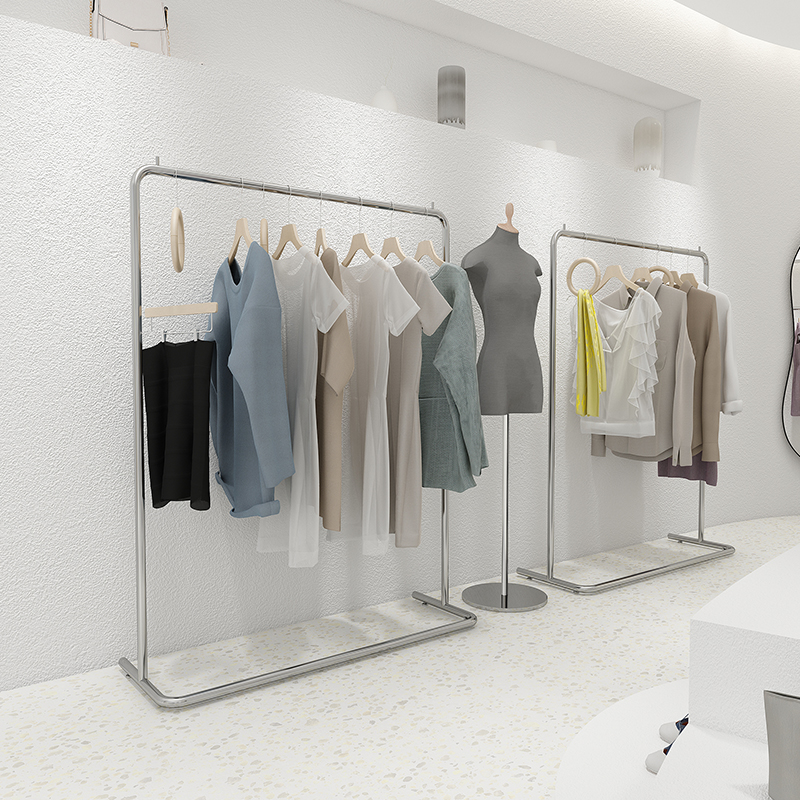 加粗加厚不锈钢服装店落地展示架