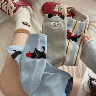 爆款 2025新款 长袜 可爱搞怪猫咪秋冬季 卡通袜子女中筒袜纯棉春秋款
