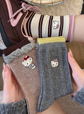 袜子女中筒袜春秋款纯棉日系ins潮韩国卡通可爱猫咪长袜精梳棉