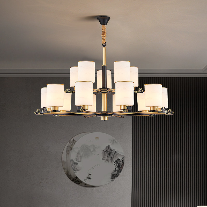 新品新中式餐厅吊灯现代简约酒店大堂复式楼灯饭店包厢雅间防尘灯