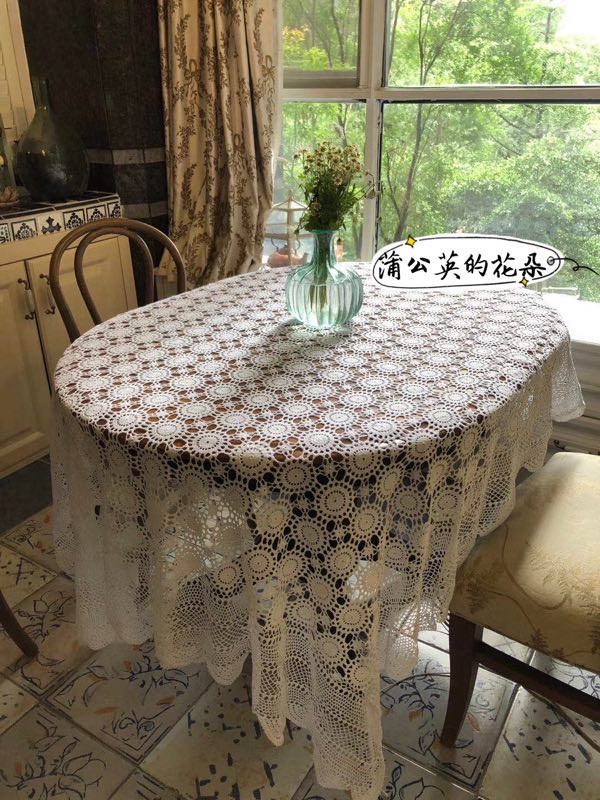 出口欧洲纯手工细线钩针长方形桌布沙发巾钢琴巾