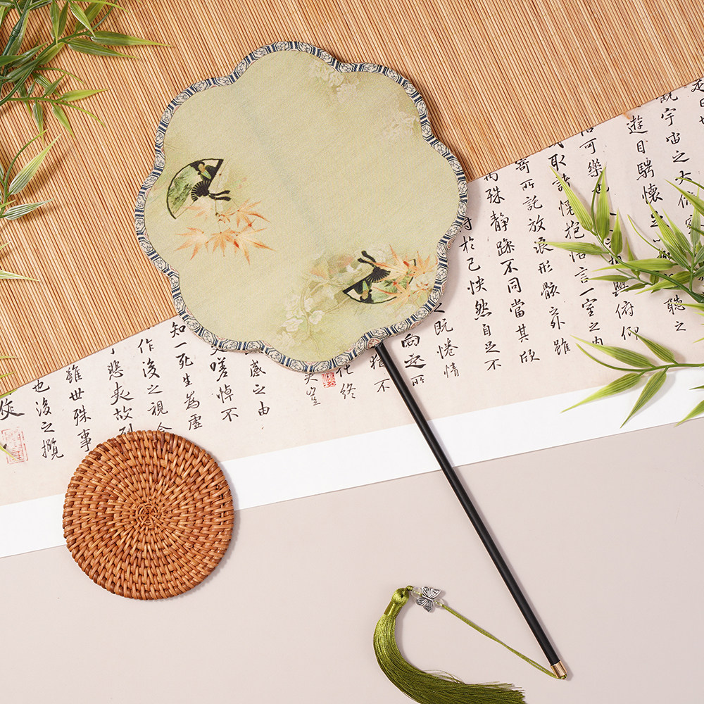 古风枫叶折叠古典花瓣团扇手持扇