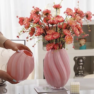 轻奢不规则麦芽糖玻璃花瓶客厅鲜花摆件高级感仿真花桌面装饰品
