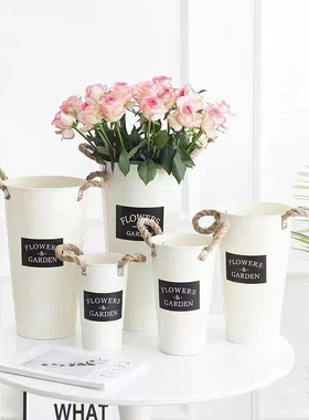 客厅装饰铁桶鲜花醒花铁桶插花大号复古艺术铁桶水养百合高档花桶