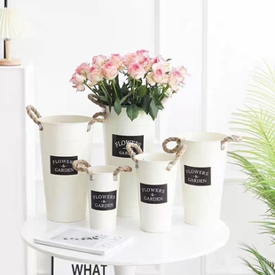 客厅装饰铁桶鲜花醒花铁桶插花大号复古艺术铁桶水养百合高档花桶