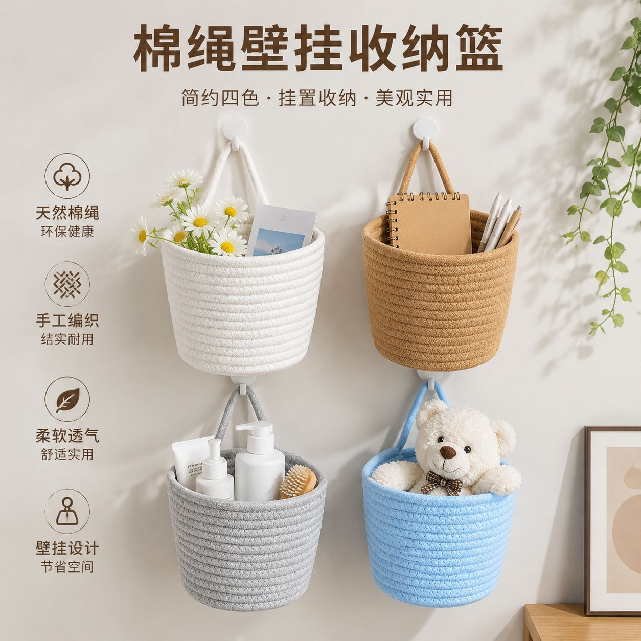 桌面壁挂编织收纳篮化妆品零食