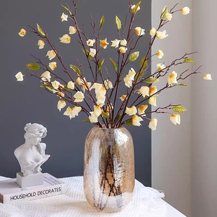 特大号美式复古轻奢简约高级感琉光裂纹透明玻璃花瓶小众创意花器