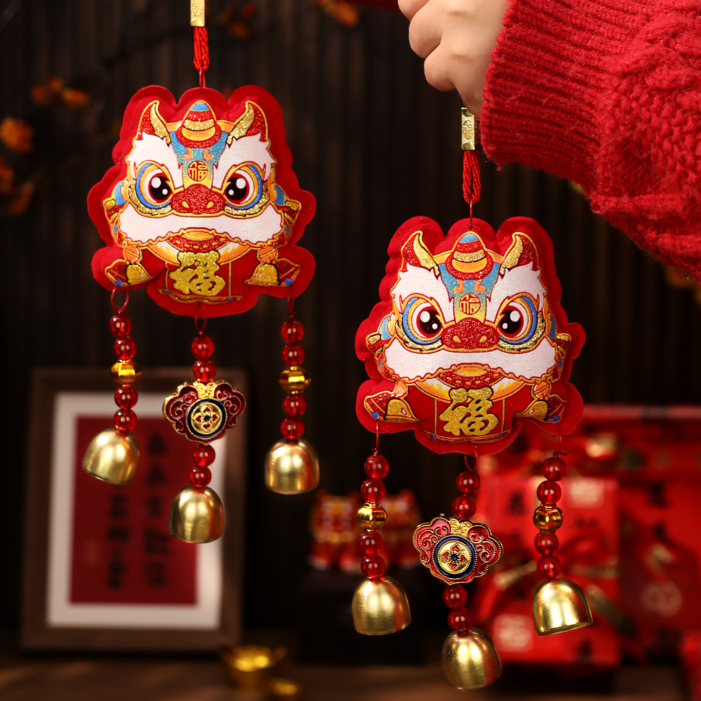 新年装饰醒狮挂件马年福包房门挂