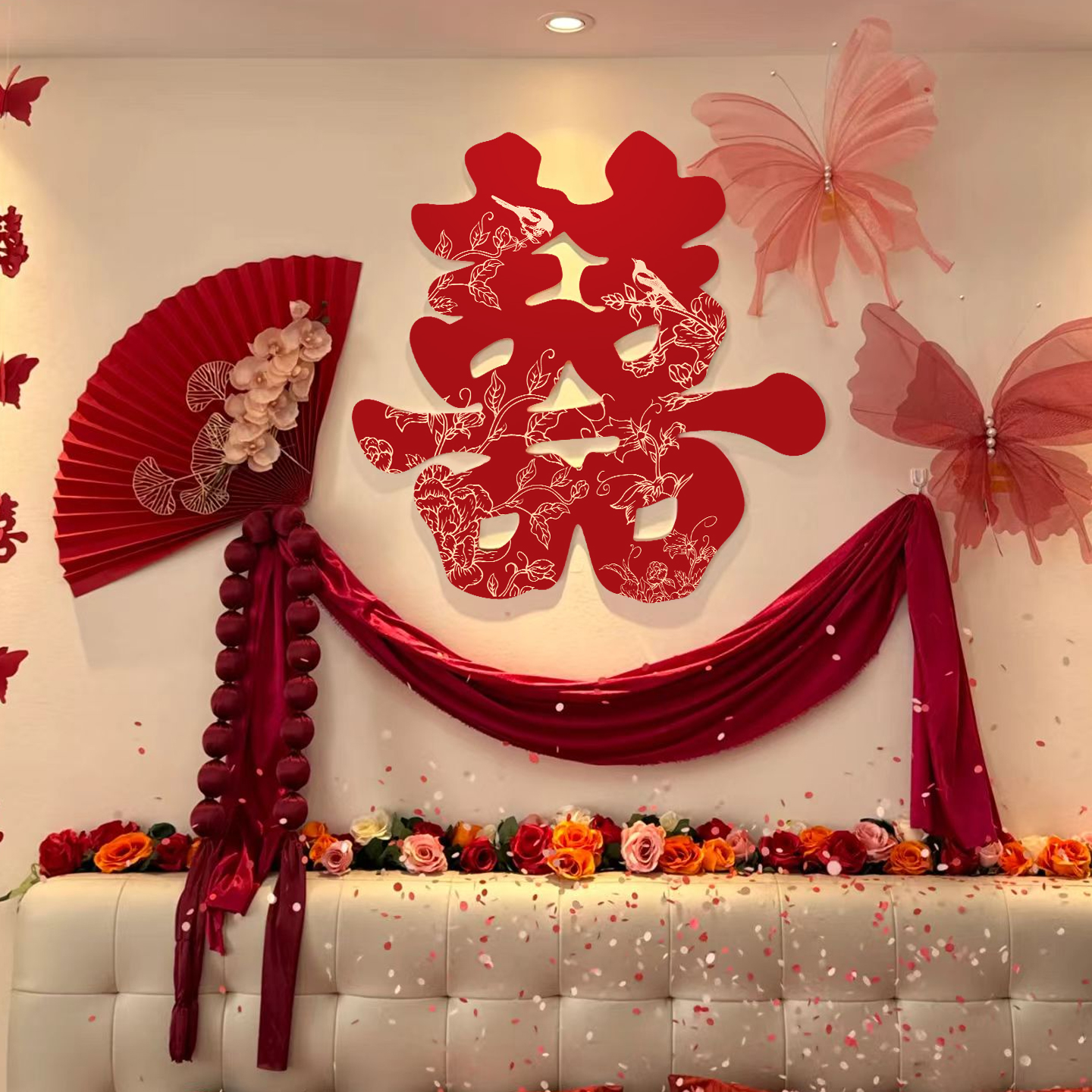 婚房布置套装结婚礼卧室吊顶拉花