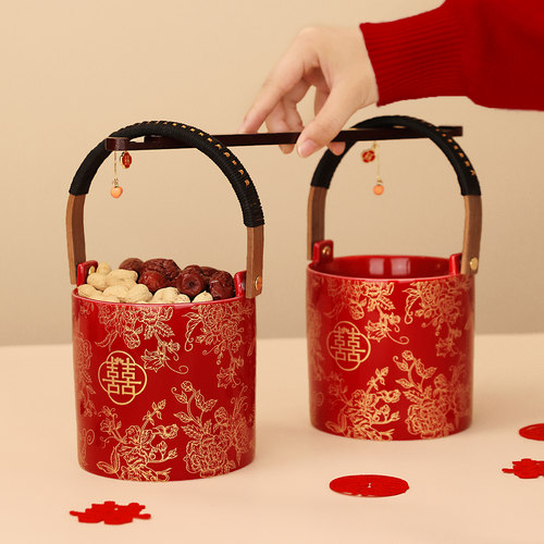 结婚陶瓷子孙桶一对女方陪嫁用品