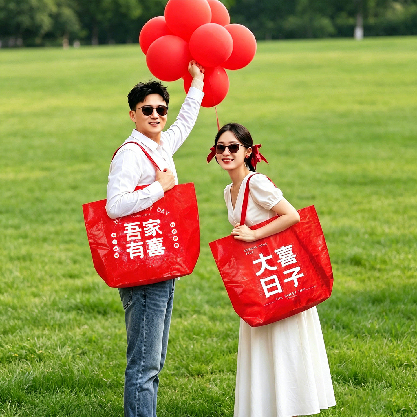 喜字编织袋结婚专用手提袋礼品袋婚礼领证旅拍跟拍照道具红色袋子