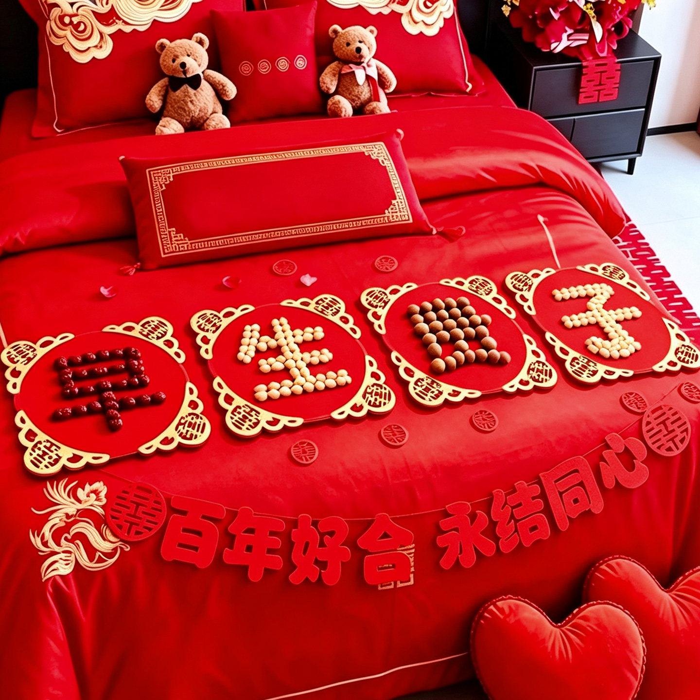 早生贵子模具结婚用品大全男方压床摆件婚房布置婚礼新房卧室装饰
