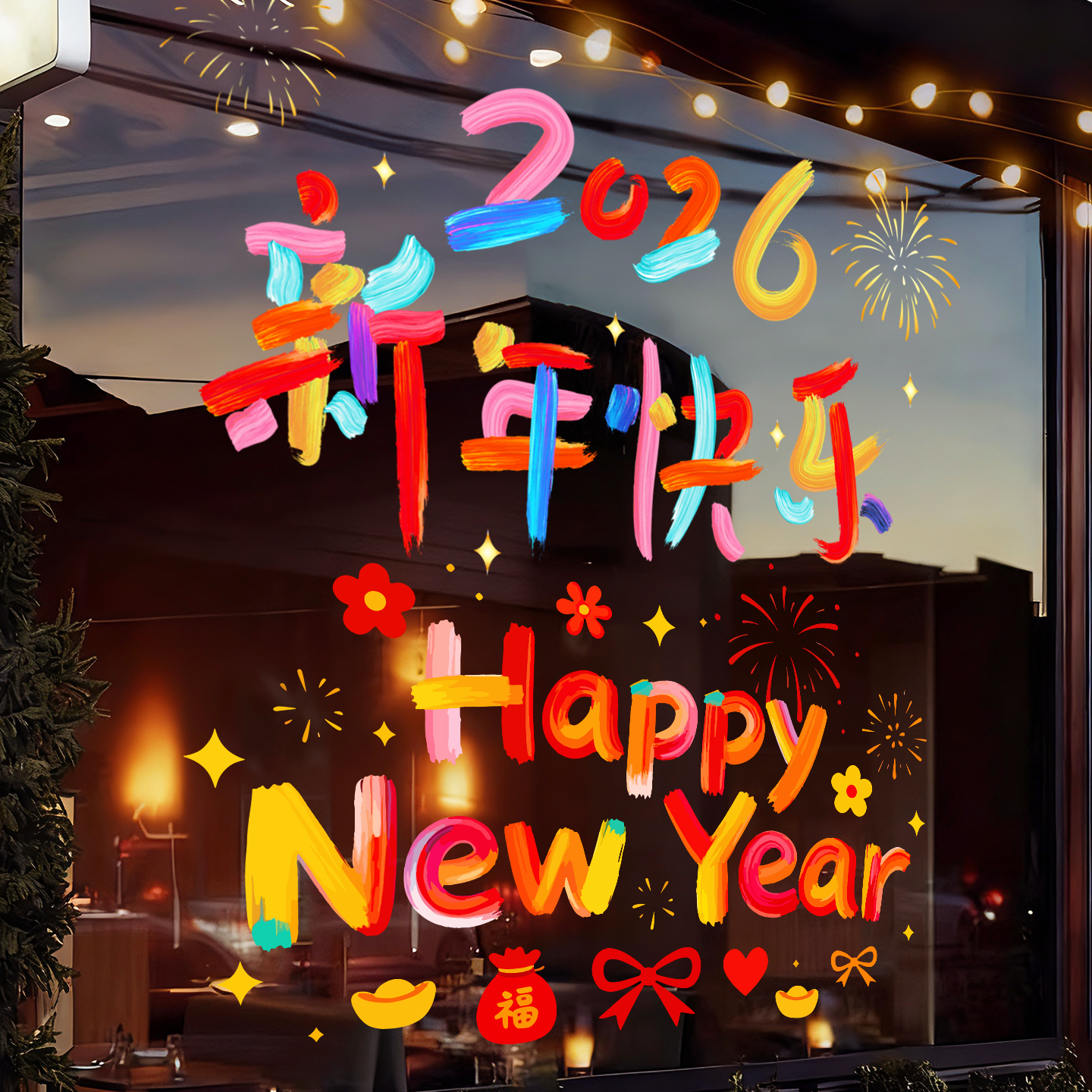 新年静电贴马年装饰商场橱窗贴纸