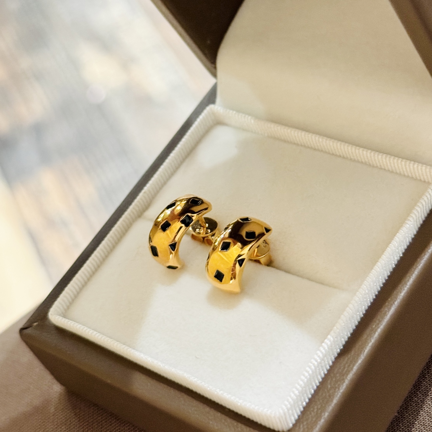 珠宝级豹纹耳环通体925纯银镀金黑珐琅耳钉高级感独特耳饰百搭