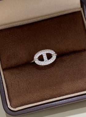 小众简约复古猪鼻子女戒通体925纯银椭圆豌豆设计款百搭戒指气质