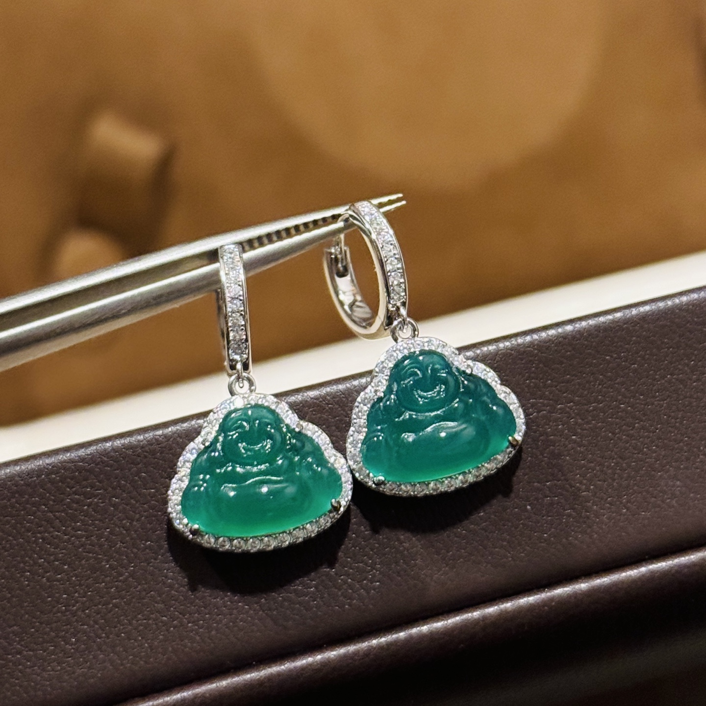 精工品质玉髓佛公耳环通体925纯银镶嵌国风玉石时尚百搭耳饰女