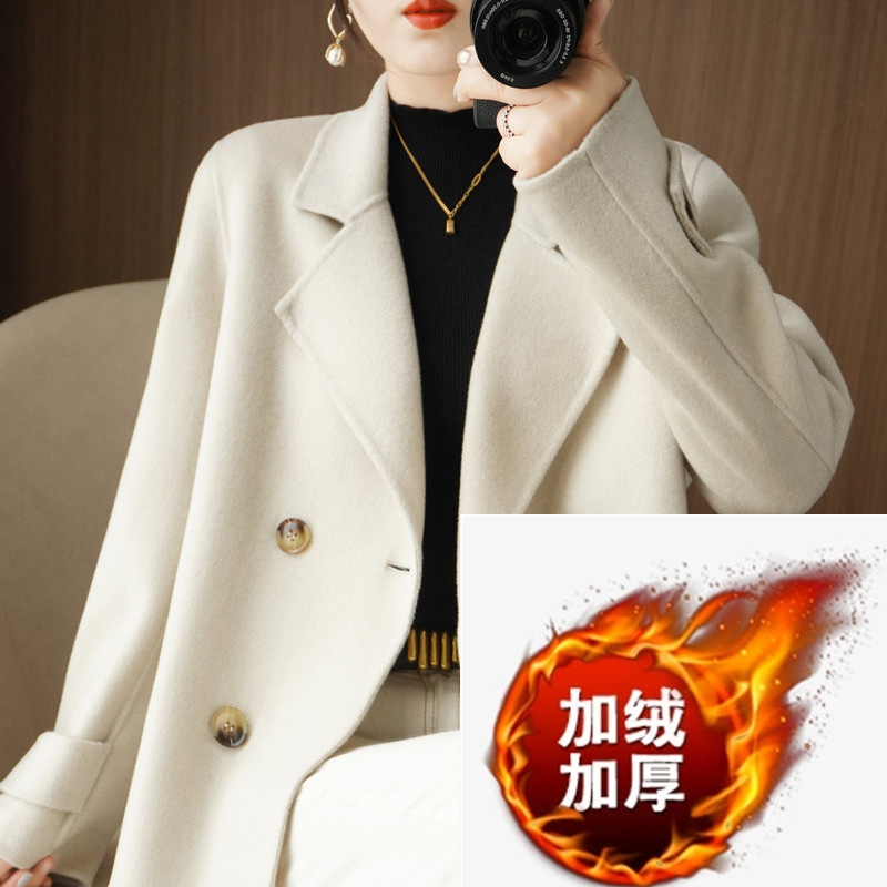 加绒加厚毛呢大衣女2025短款秋冬小个子宽松反季西装领毛呢子外套