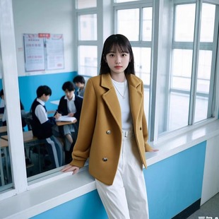 毛呢大衣女2023短款秋冬小个子宽松外搭反季西装领毛呢子外套潮流