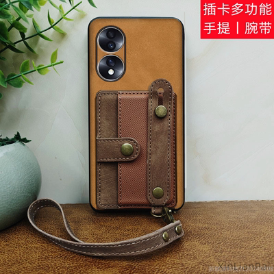 适用HONOR荣耀90/80/70/60/50/v40手机壳X10卡套v30卡包se皮套侧插卡保护套腕带走路防掉防滑防摔手提挂绳pro