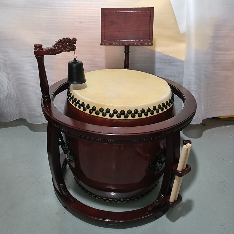 台湾铃鼓寺院牛皮鼓法器帝钟铃子鼓毛皮鼓大殿钟鼓架寺庙大鼓小鼓