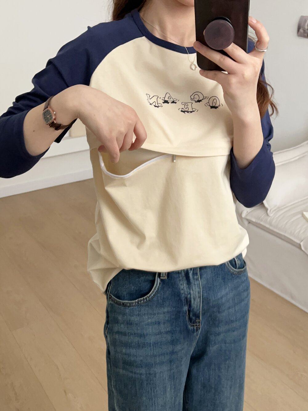 产后哺乳衣外出打底衫春秋款长袖T恤潮妈休闲喂奶期衣服上衣春装