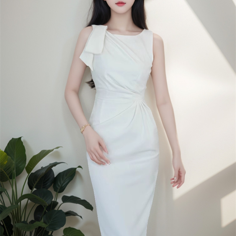 高端轻奢女装气质名媛无袖裙子结婚领证登记照小白裙平时可穿礼服