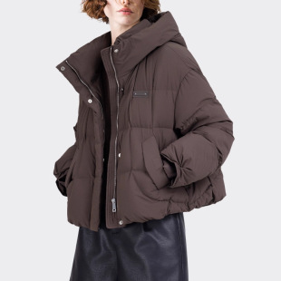 2025冬季新款女装咖啡色连帽拉链保暖羽绒服白鸭绒小个子短款外套