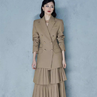 两件套装 外套半身裙百褶裙通勤轻熟风时尚 双排扣西装 高端轻奢女装