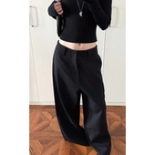 女秋季 裤 新款 宽胯宽松阔腿裤 子 原SUN11 显瘦休闲裤 STUDIO黑色西装