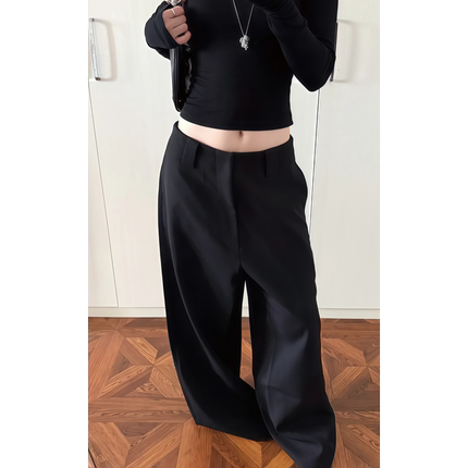 原SUN11 STUDIO黑色西装裤女秋季新款宽胯宽松阔腿裤显瘦休闲裤子