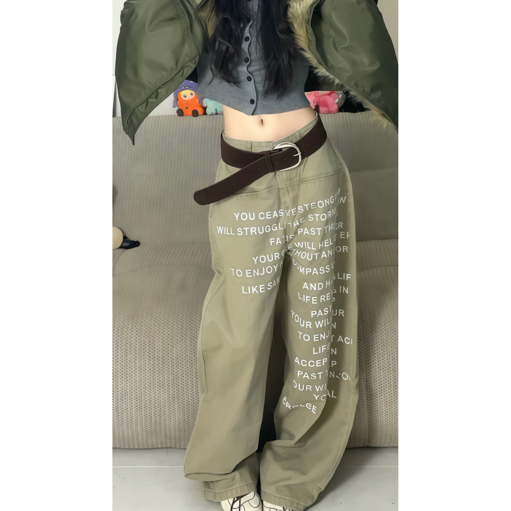 美式复古卡其色牛仔裤女秋冬季2025新款宽松直筒裤子长裤阔腿裤潮