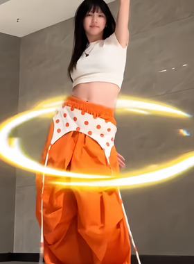 美式辣妹多巴胺橙色波点屁帘速干休闲裤夏季新款宽松阔腿拖地裤潮