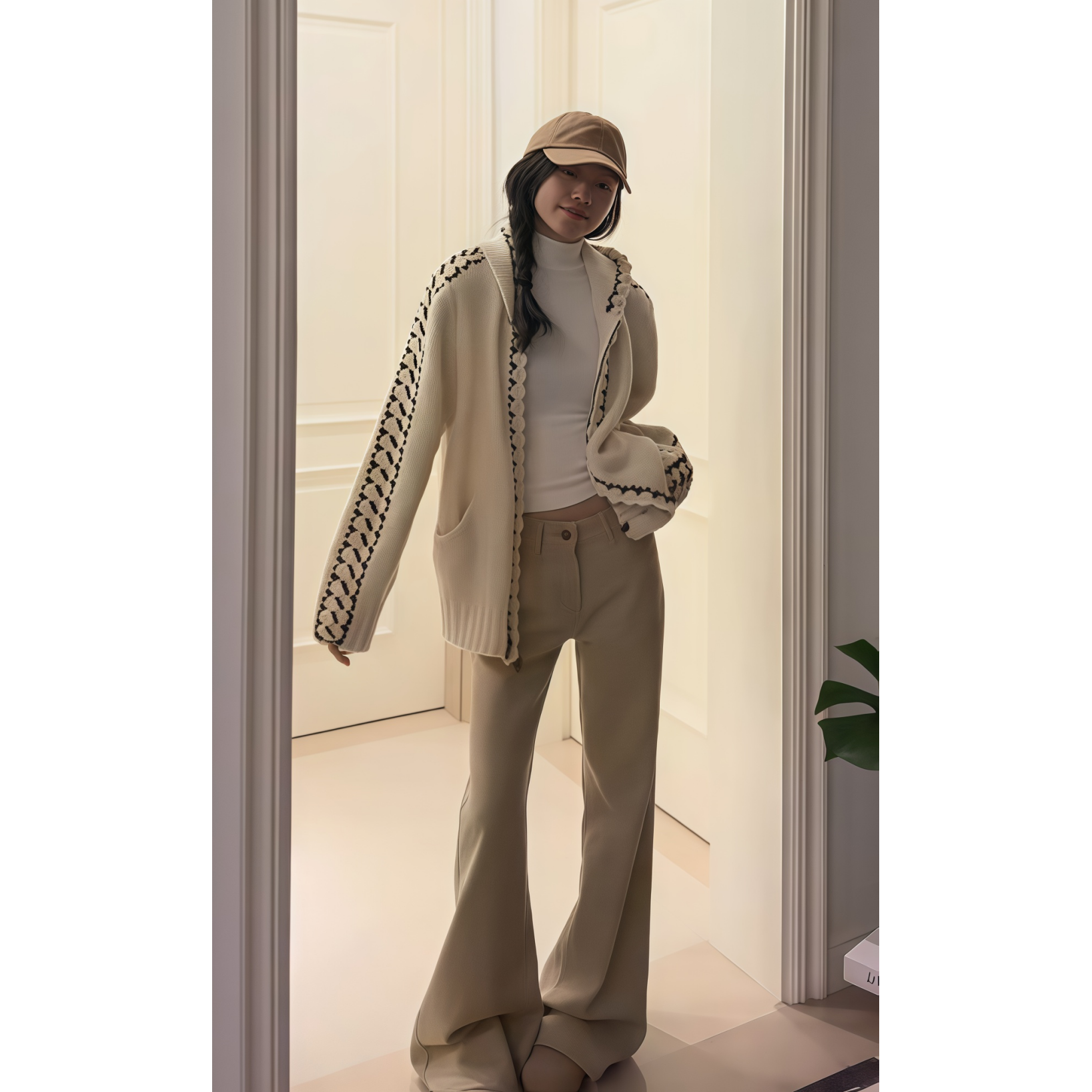 美式复古卡其色不贴腿微喇牛仔裤女秋季新款喇叭裤低腰拖地阔腿裤