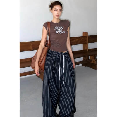 原SUN11 STUDIO美式复古小众百搭ns慵懒条纹休闲阔腿裤女宽松裤子