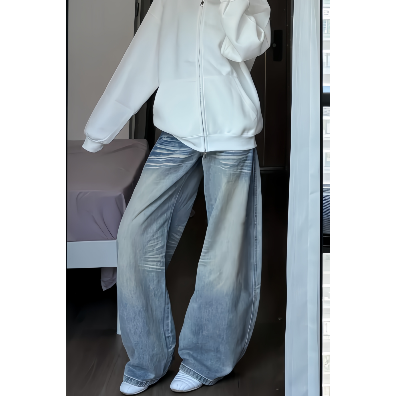 辣妹美式弯刀牛仔裤女秋季2025新款水洗宽松阔腿显瘦直筒拖地裤子