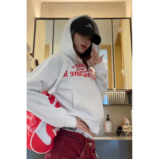 宽松休闲开衫 美式 2025新款 复古字母印花短款 上衣 连帽卫衣女秋冬季