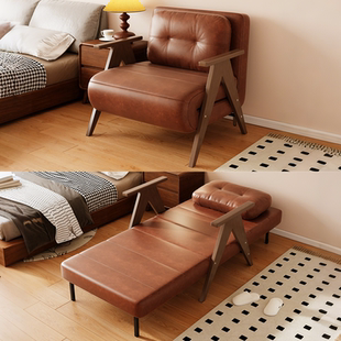 申亚折叠床可折叠两用多功能家用小户型懒人沙发油蜡皮单人沙发床