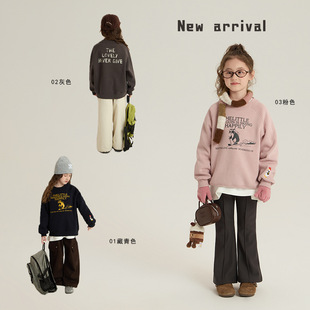 儿童韩版加绒字母卫衣2025冬装中大童女童休闲卡通加厚保暖上衣潮