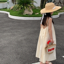 2025夏季儿童度假风露背吊带连衣裙中大童女童时尚设计感洋气长裙