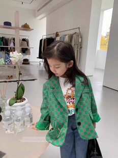 特价！no退no换！韩国男女童时尚复古格子西装外套