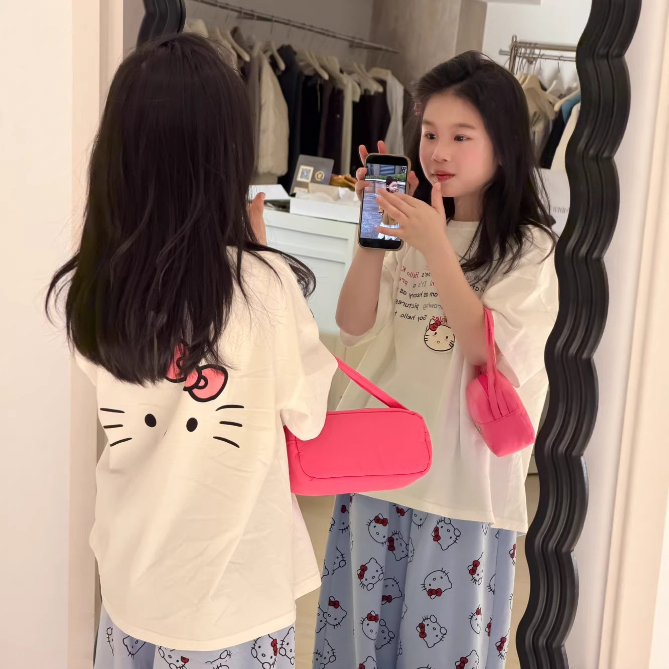 2026春夏新款韩版女童双面印花卡通字母短袖T恤可爱休闲宽松上衣
