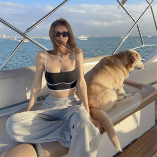 NINASTUDIO【al0新款】 罗纹宽腰 薄绒休闲卫裤