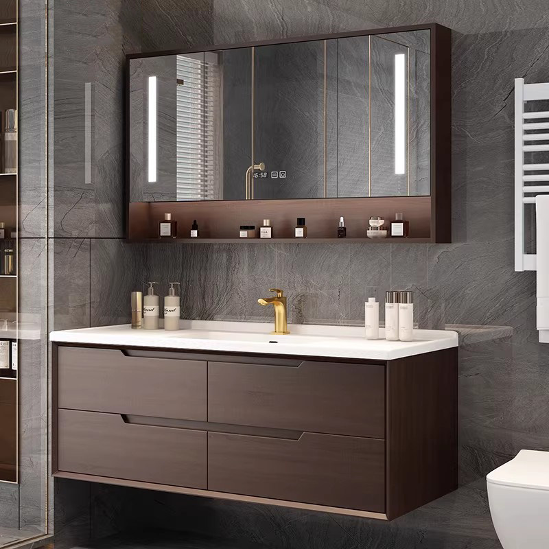 新中式橡木浴室柜组合陶瓷一体盆智能实木卫生间洗漱台洗手池脸盆,家装主材,浴室柜组合,淘宝优惠券,粉丝福利购,淘宝优惠卷