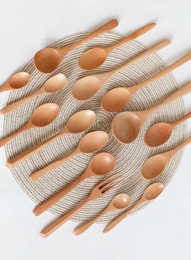 榉木木质咖啡勺ins风荷木小号调料勺儿童吃饭勺防烫家用木勺可LOG