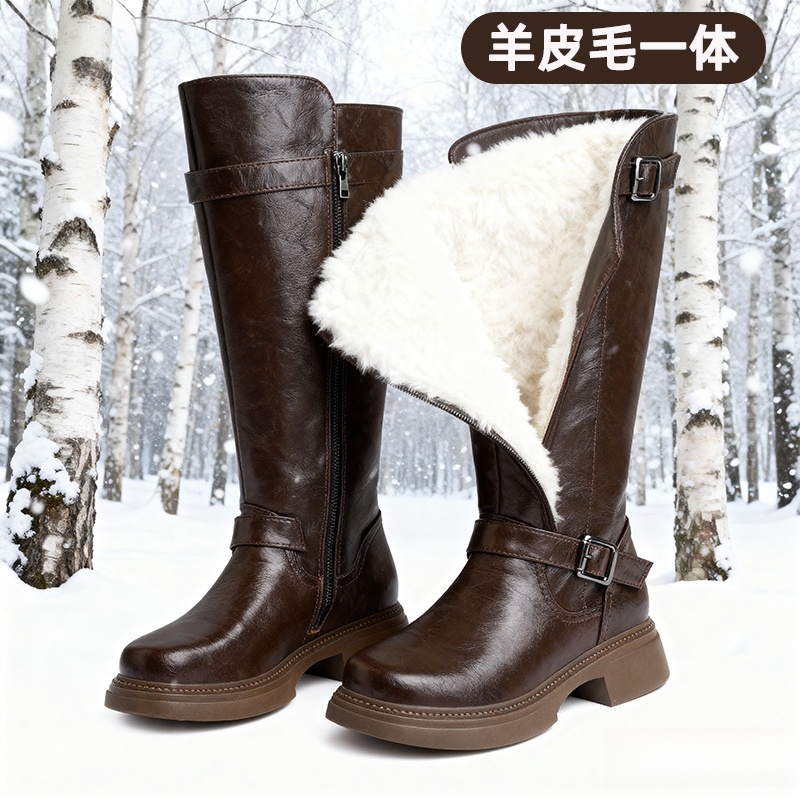 加绒保暖长筒靴羊毛棉鞋