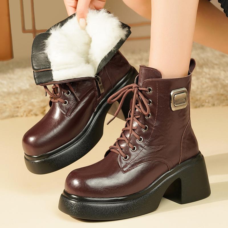 俪芙曼新款加绒厚底马丁靴