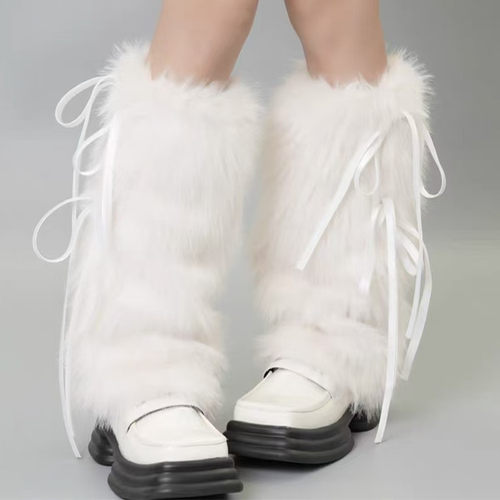 秋冬新款袜套堆堆袜子女y2k腿套性感辣妹蝴蝶结绑带毛毛绒中筒袜