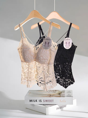 花花家美背蕾丝吊带内衣女性感V领无钢圈带杯文胸薄内搭外穿背心