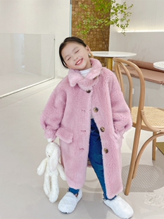 儿童羊羔毛外套2025新款宝宝羊毛一体洋气女童皮草冬季羊羔绒大衣